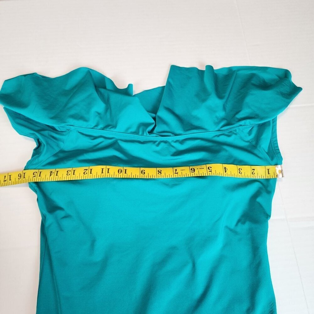 New Trina Turk sz 12 women off shoulder ruffle swimsuit turquoise - Picture 14 of 14